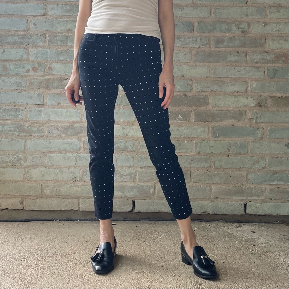 Old Navy Pants Pixie Mid Rise Skinny Stretch Jeans Black Polka Dot Diamond 2